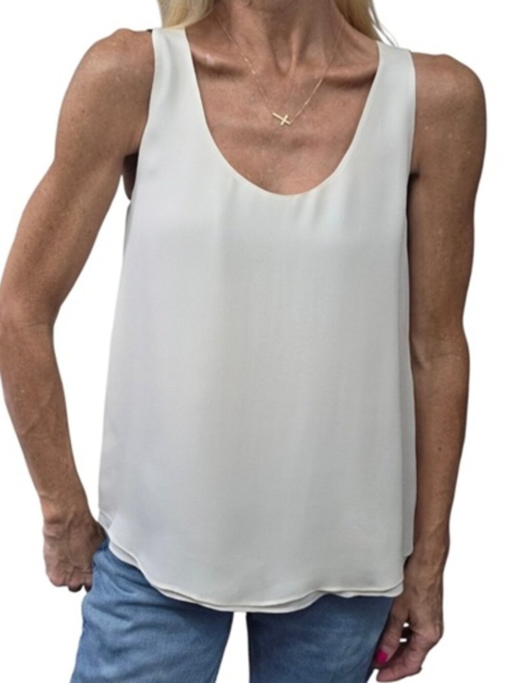 A.L.C. 100% Silk Ivory Tank Top XS Scoop Neck Layering Shell 2013